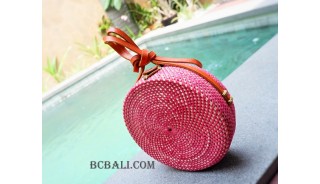 circle sling leather bag rattan fashion maroon